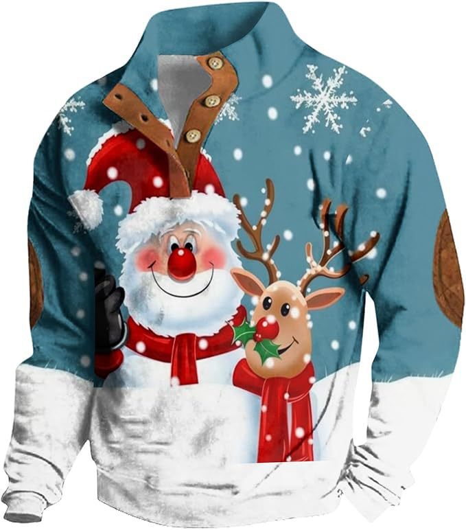 4-button Fashion Brand Casual Men's Printed Pullover Sweatshirt