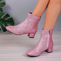 Outfit Sequin Chunky Heel Soft Bottom Women's Side Zipper Boots