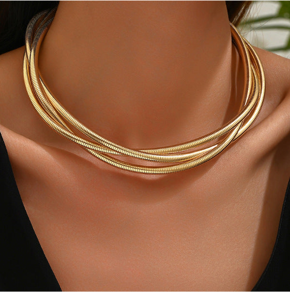 Fashion Metal Simple Three Woven Winding Temperament Female Necklace Collar