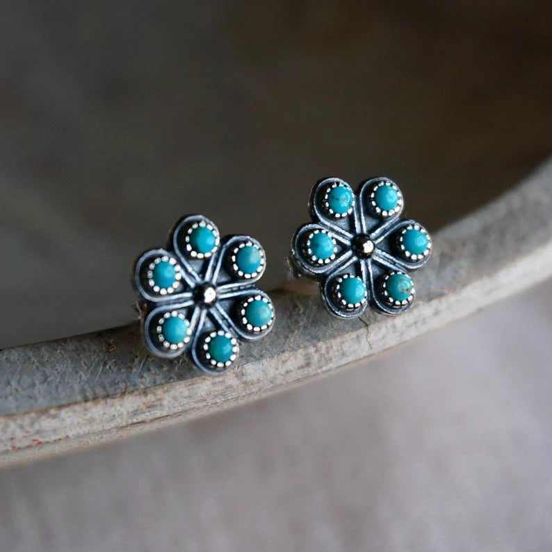 Retro Turquoise Snowflake Ear Stud