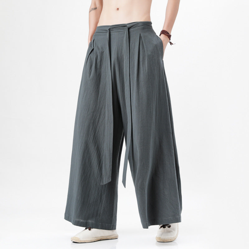 Cotton And Linen Plus Size Loose Trousers Men's Chinese Style