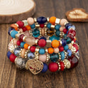 Bohemian National Style Crystal Peach Heart Multi-layer Bracelet