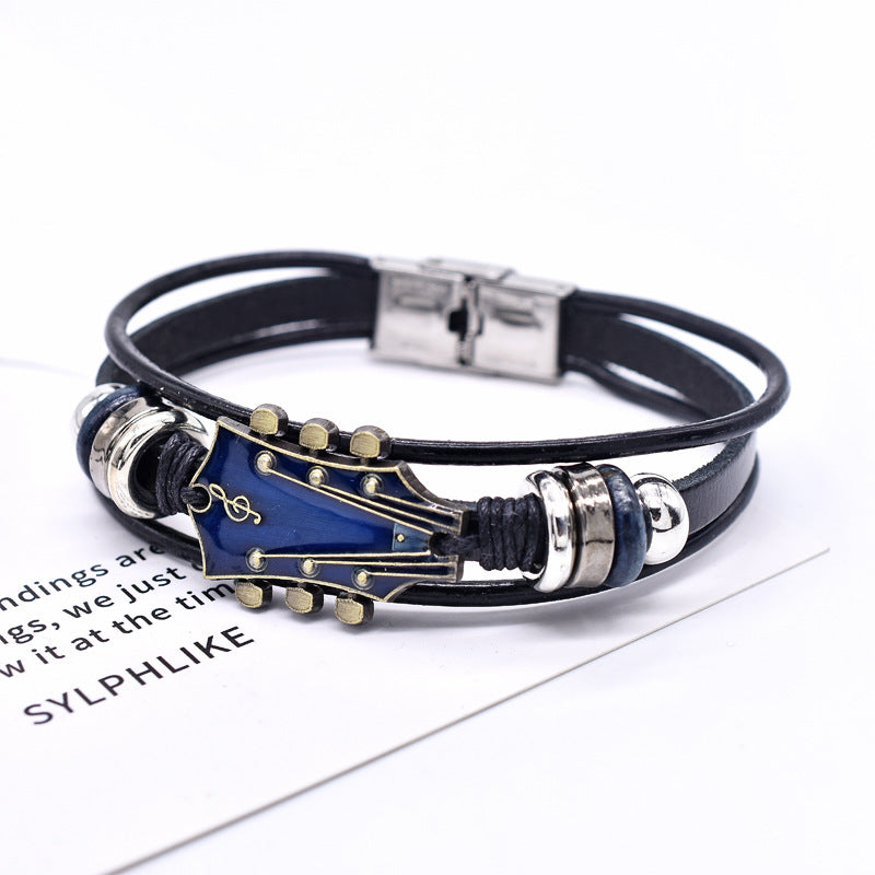 European And American Zinc Alloy Music Guitar Leather Bracelet