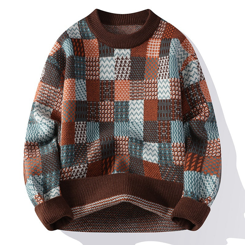 Men's Simple Casual Plaid Printed Thick Warm Sweater