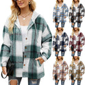 Ladies Plaid Coat Hooded Casual Loose Shirt