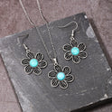 Female Fashion Personality Distressed Metal Hollow Flower Turquoise Necklace And Earrings Suite