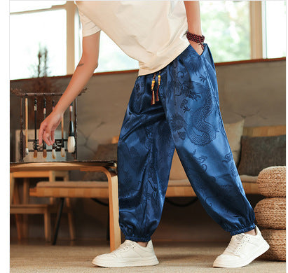 Men's Chinese Style Dragon Print Lantern Harem Pants