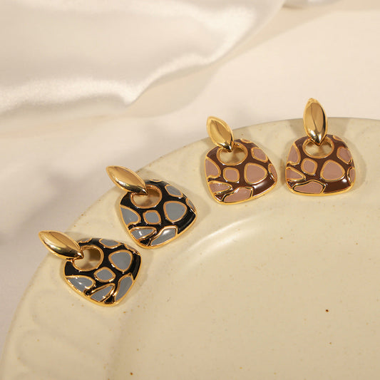 Vintage Weight Colored Glaze Leopard Print Copper Earrings