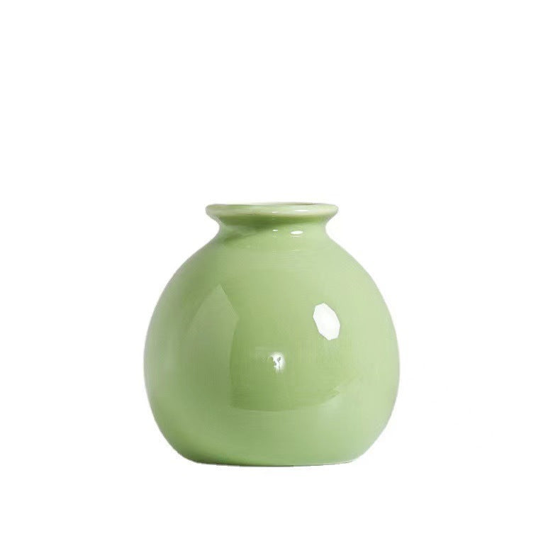 Mini Wide Mouth Ceramic Small Vase Artificial Flower