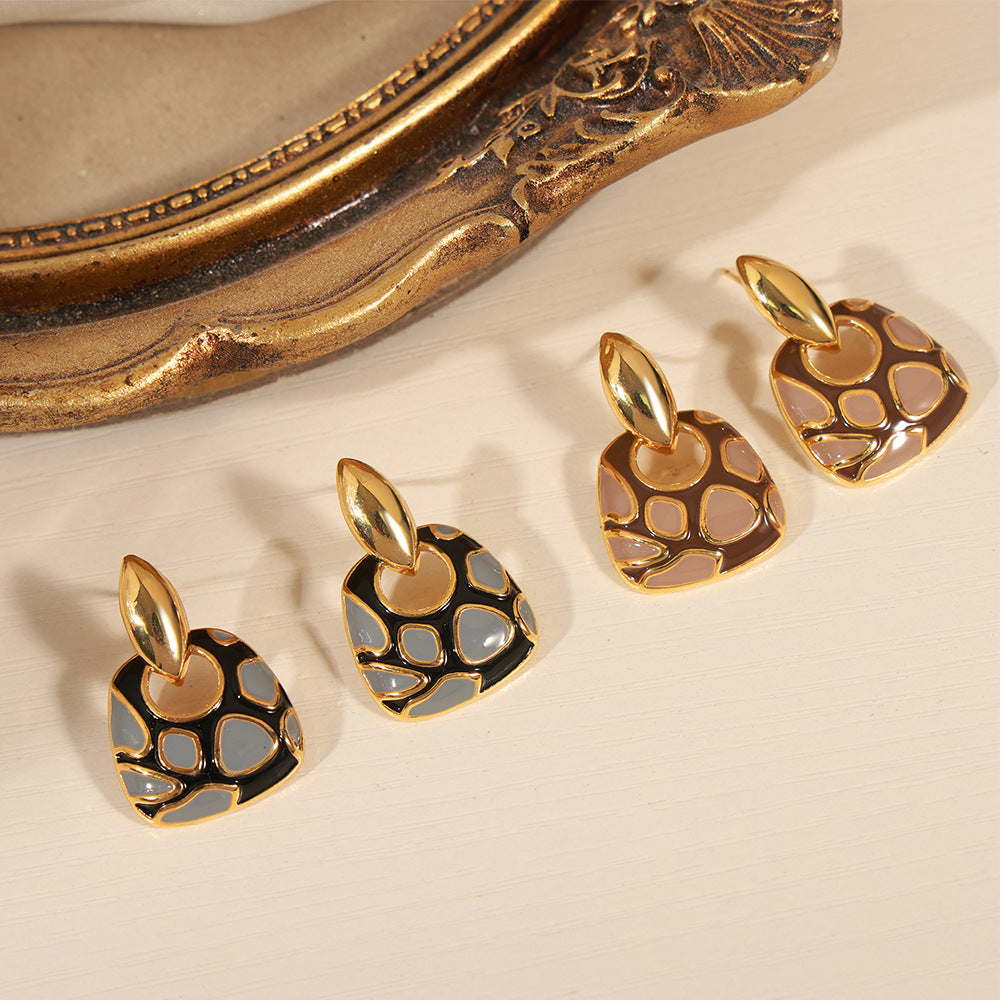 Vintage Weight Colored Glaze Leopard Print Copper Earrings
