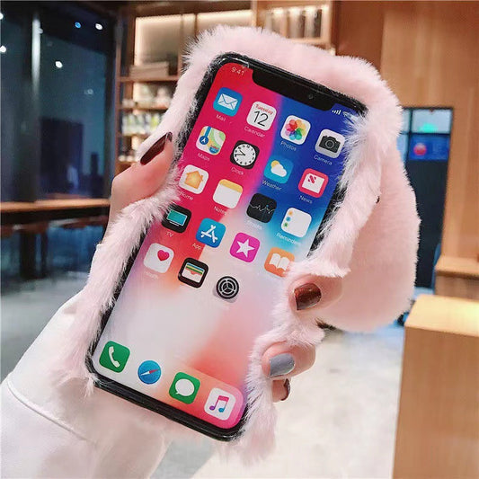 Plush Loving Heart Rabbit Creative Drop-resistant Autumn And Winter Phone Case