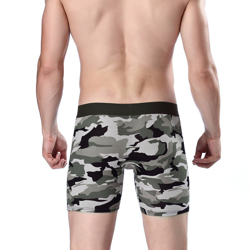 Men's Sports Lengthened Camouflage Printed Cotton Boxer Briefs