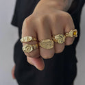 Personality Diamond-studded Ring Wrinkled Metal Men