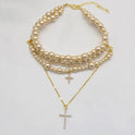 Women's Multi-layer Pearl Cross Necklace