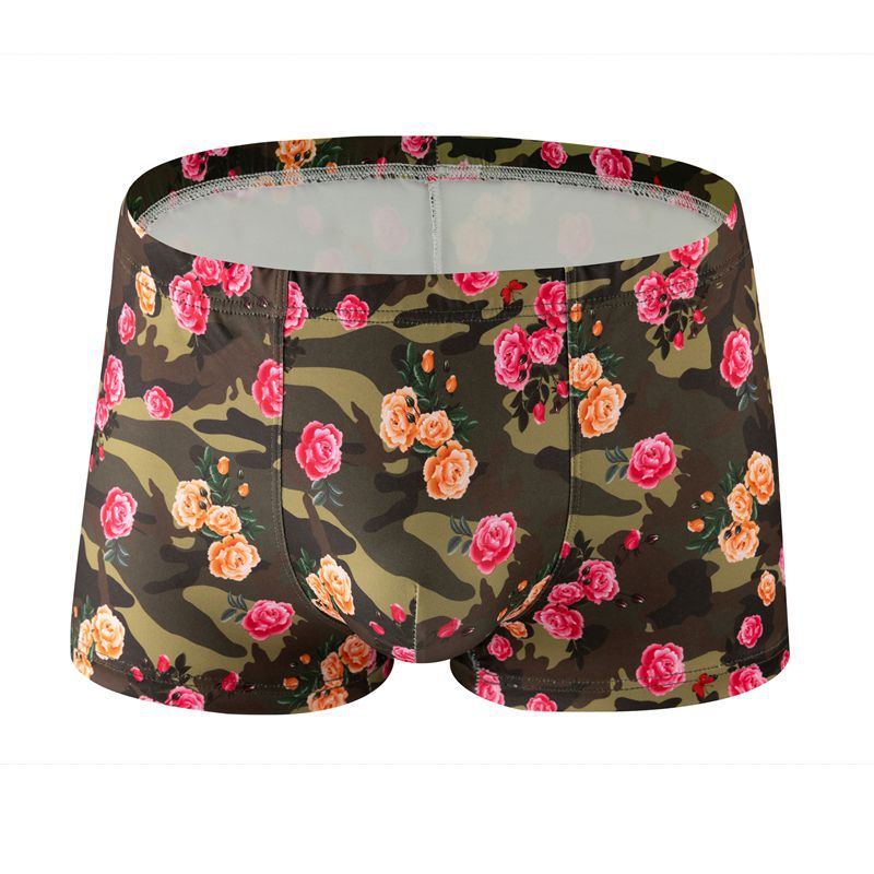 Printed Milk Silk Comfortable Breathable Multi-color Rose Boxers