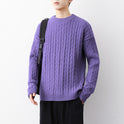 Men's Thick Solid Color Loose Round Neck Twisted Twisted Sweater