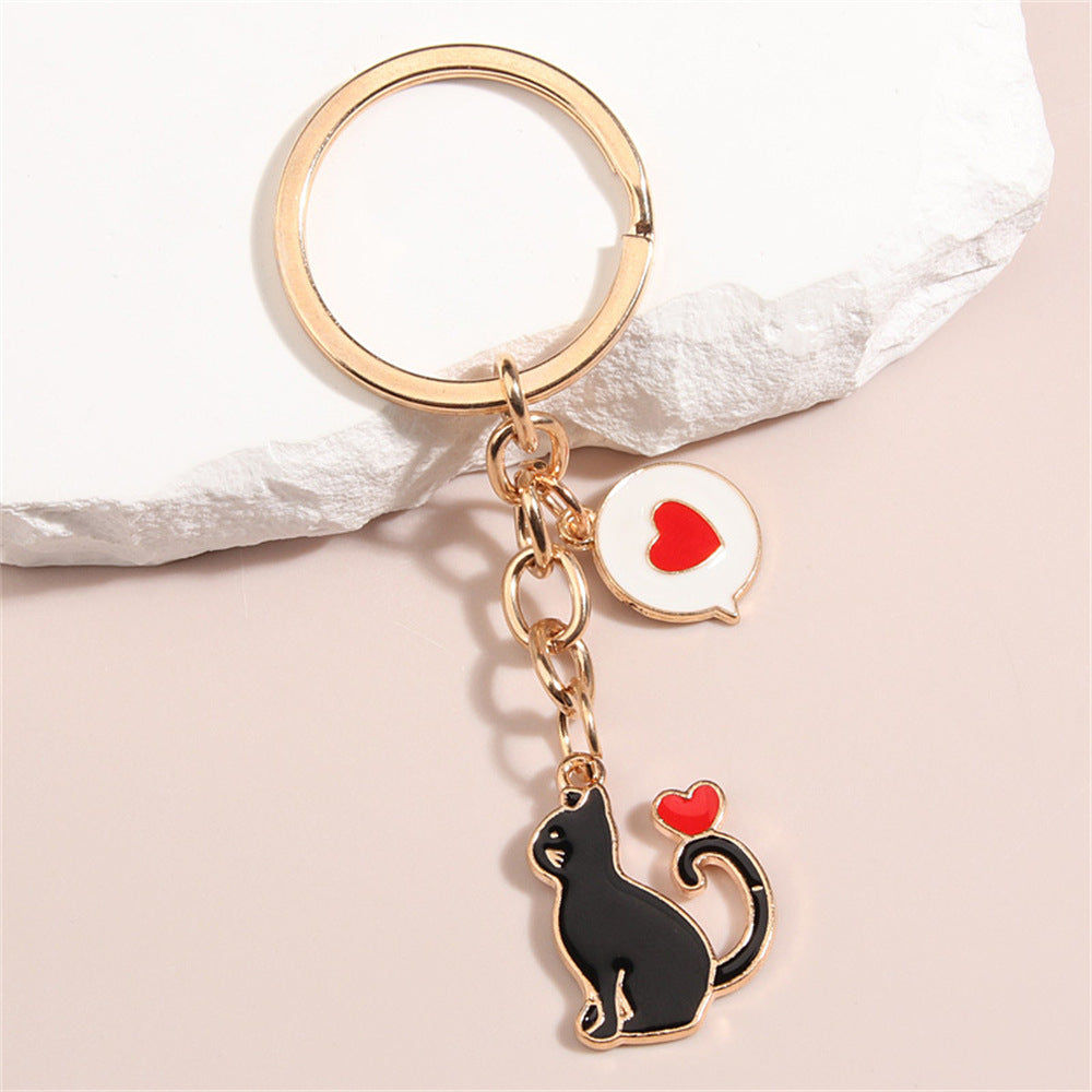 Cartoon Creative Heart Kitten Key Buckle