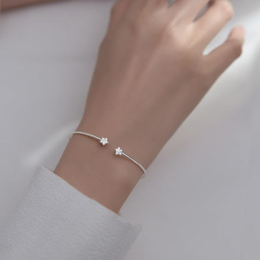 S925 Silver Bracelet Female Korean Style Sweet Simple Rhinestone Five-pointed Star