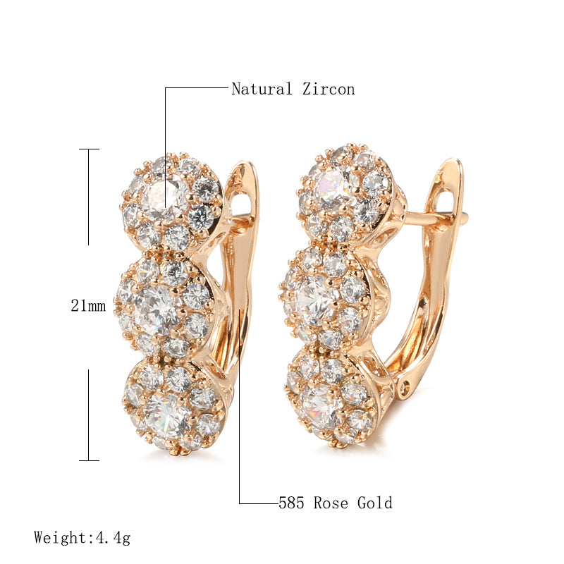 Women's Exquisite Copper Plated Gold Hundred Zircon Earrings