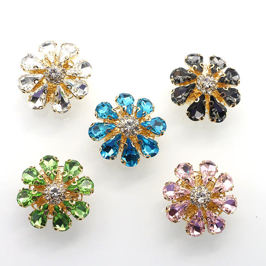 Creative Six-petal Large Rhinestone Flower Alloy Buckle Accessories