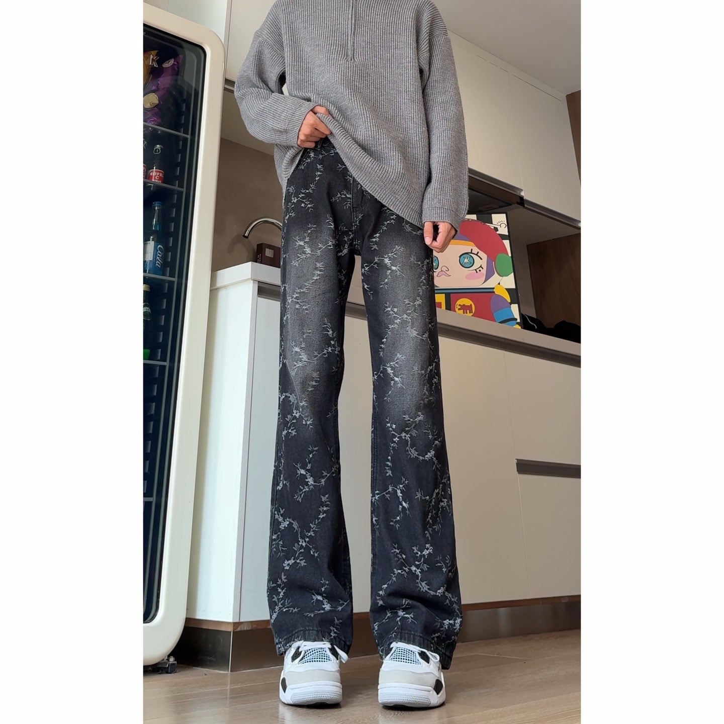 American Retro Washed Bootcut Trousers Loose Straight Trousers