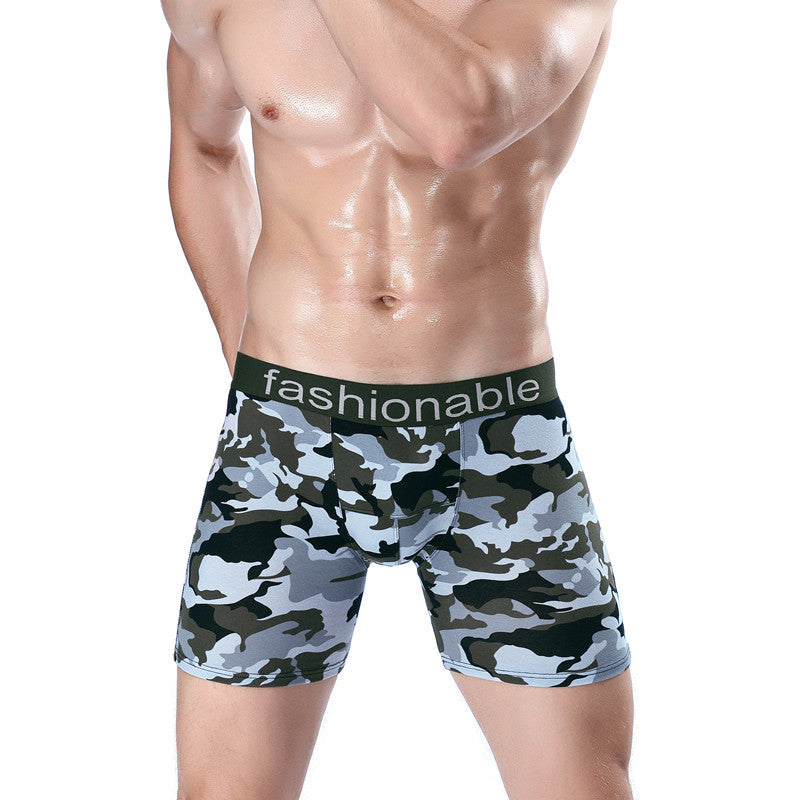 Men's Sports Lengthened Camouflage Printed Cotton Boxer Briefs