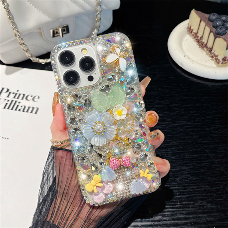 Flower Bow Tie Shell Phone Case Rhinestone