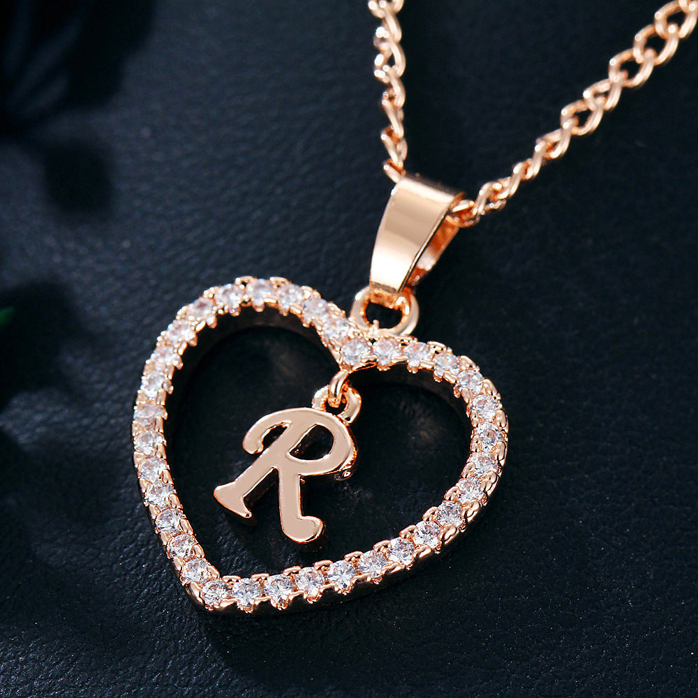 26 Letters Heart-shaped Zircon Pendant Necklace Stainless Steel Gold Color Chains Jewelry Birthday Gift For Women