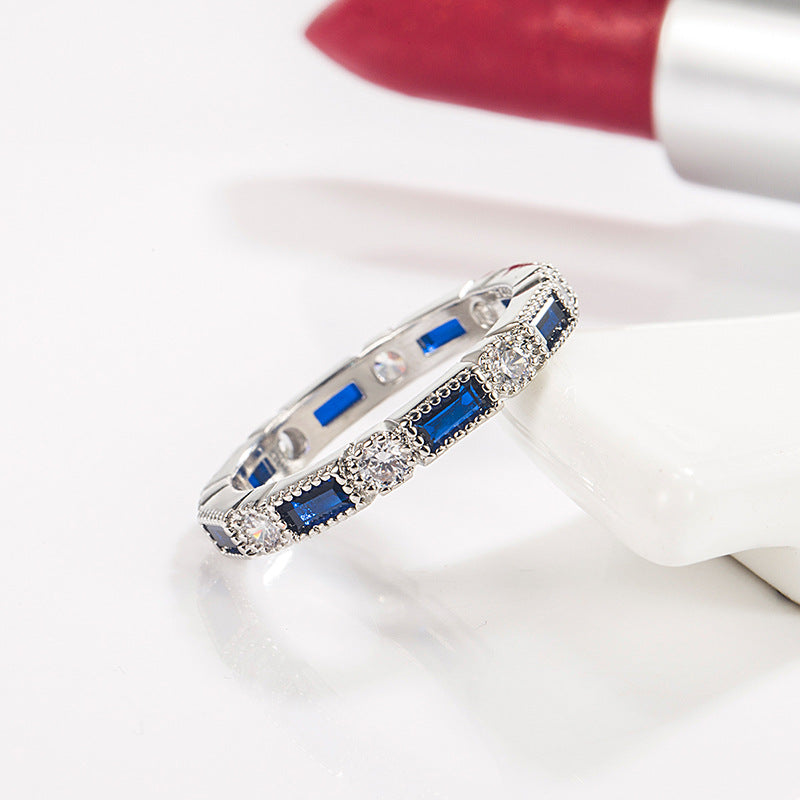 Fashion Inlaid Blue Crystal Small Ring