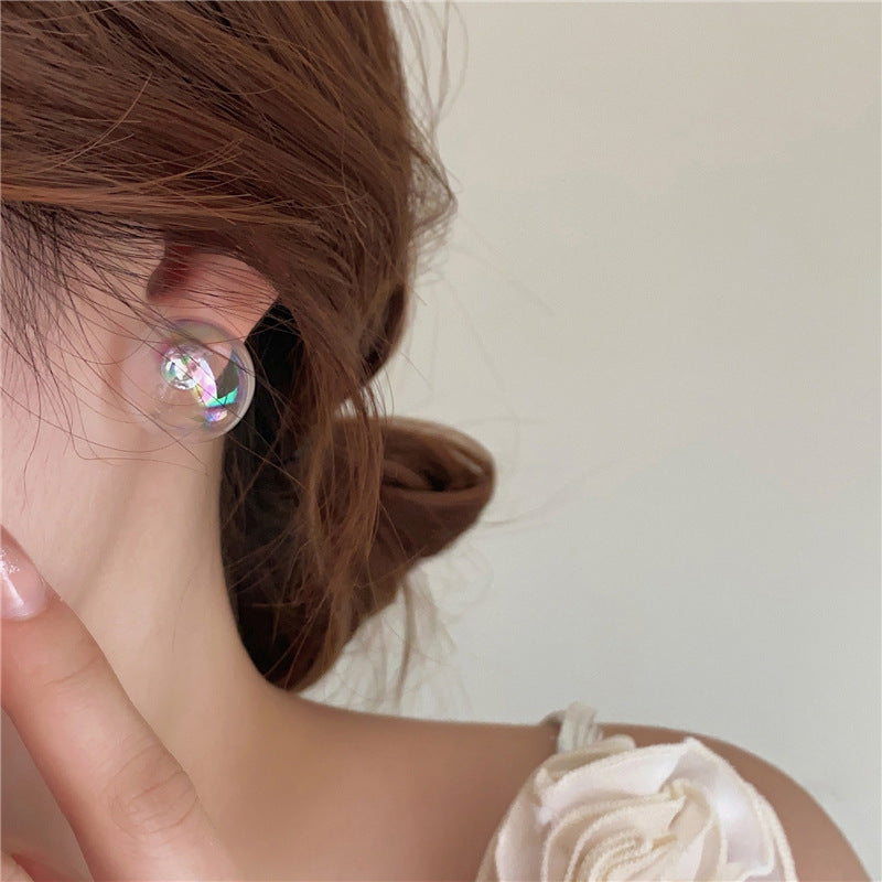 Colorful Glass Round Transparent Stud Earrings