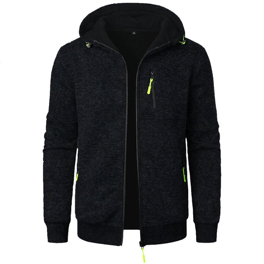 Men's Sports Fitness Casual Jacquard Hooded Jacket Knitted Cardigan