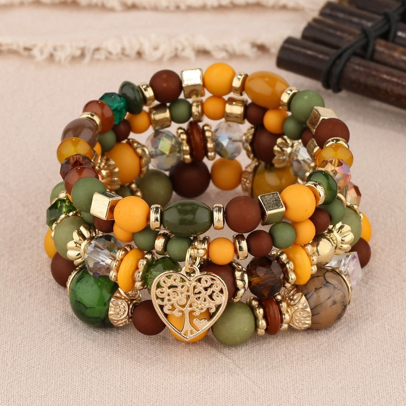 Bohemian National Style Crystal Peach Heart Multi-layer Bracelet