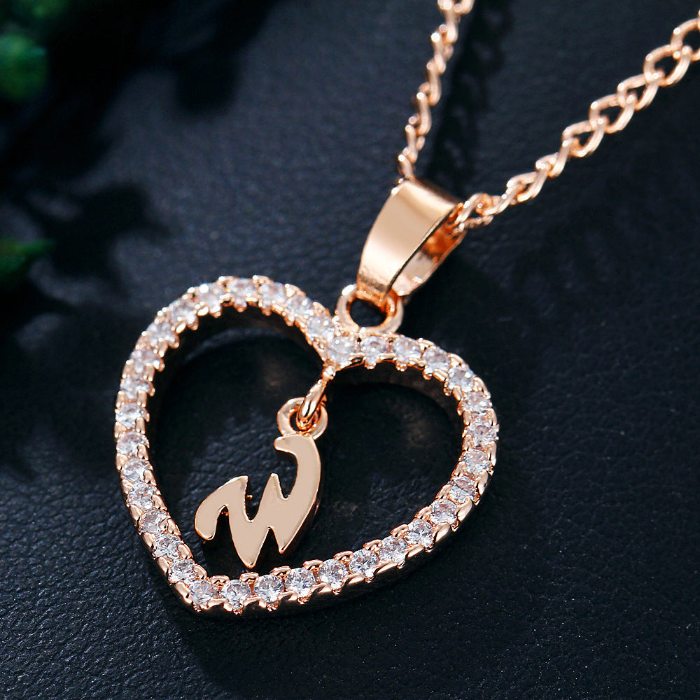 26 Letters Heart-shaped Zircon Pendant Necklace Stainless Steel Gold Color Chains Jewelry Birthday Gift For Women