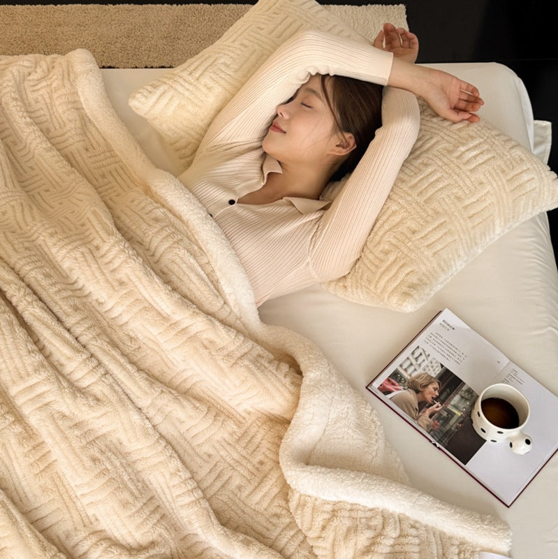 Double-layer Jacquard Lambswool Thickened Warm Blanket