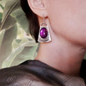 Antique Silver Inlaid Purple Stone Earrings Retro Creative