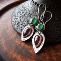 Geometric Simple Round Water Drop Red And Green Inlaid Vintage Earrings