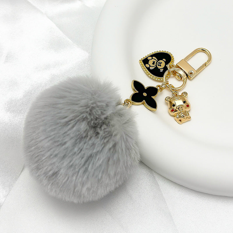 Love Bear Fur Ball Keychain Pendant