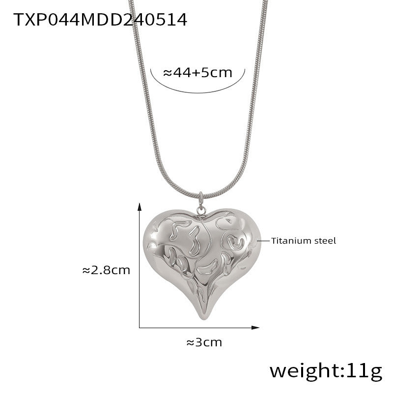 Women's Simple Geometric Heart Shape Pendant Titanium Steel Earrings Necklace