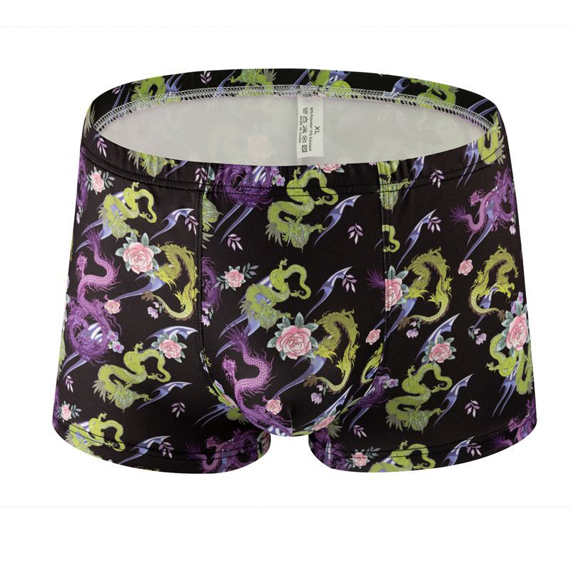 Printed Milk Silk Comfortable Breathable Multi-color Rose Boxers