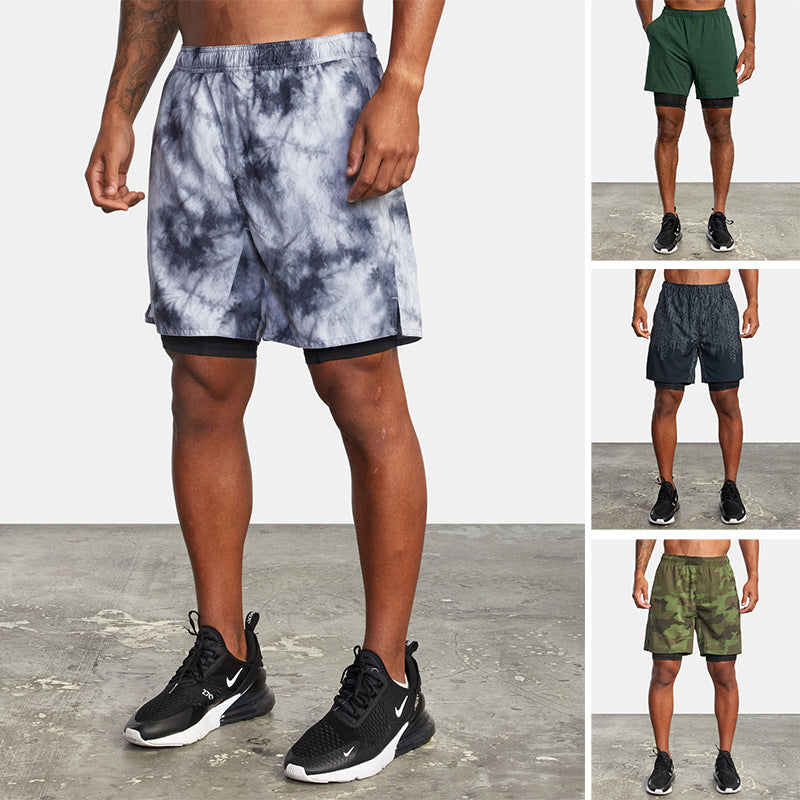 Fitness Summer Sports Casual Solid Color Camouflage Double-layer Shorts Men