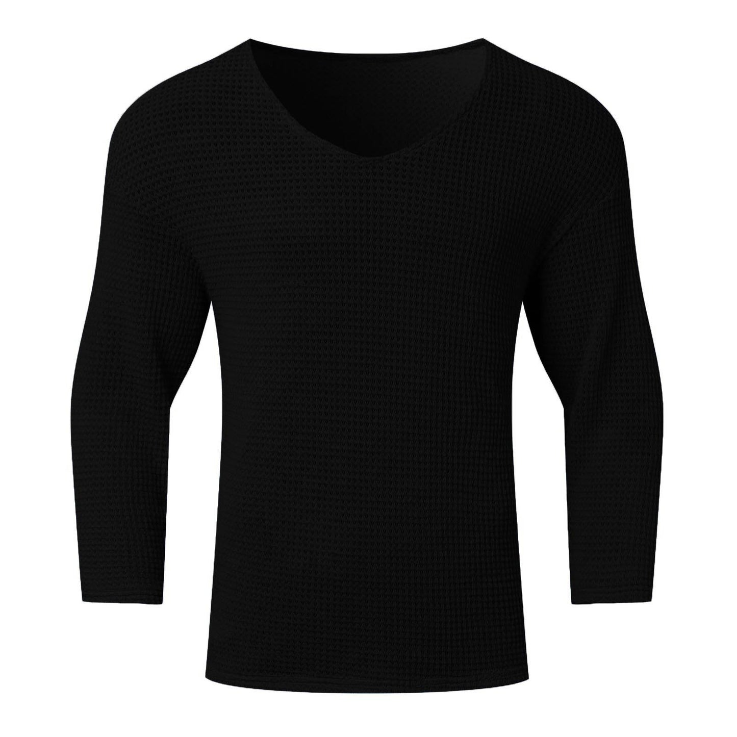 Retro Solid Color Men's Clothing V-neck Long Sleeve Top Loose European And American