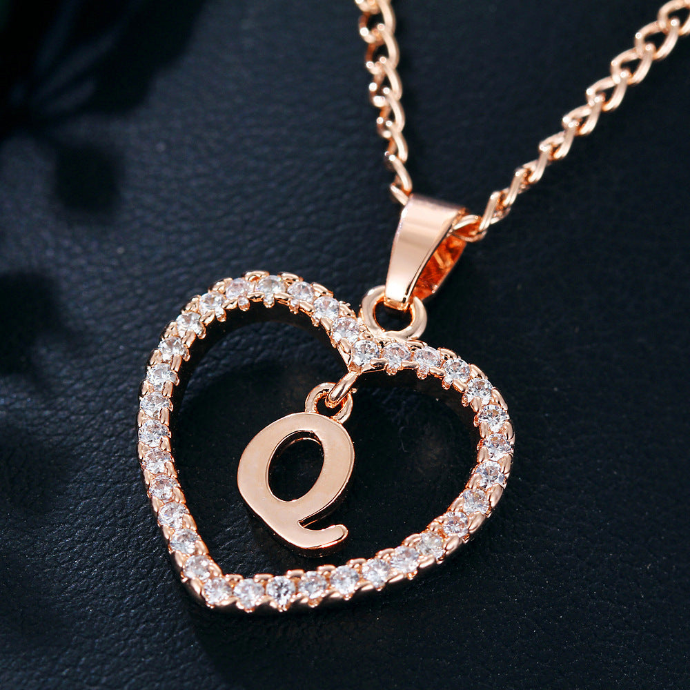 26 Letters Heart-shaped Zircon Pendant Necklace Stainless Steel Gold Color Chains Jewelry Birthday Gift For Women