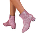 Outfit Sequin Chunky Heel Soft Bottom Women's Side Zipper Boots