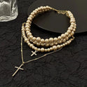 Women's Multi-layer Pearl Cross Necklace