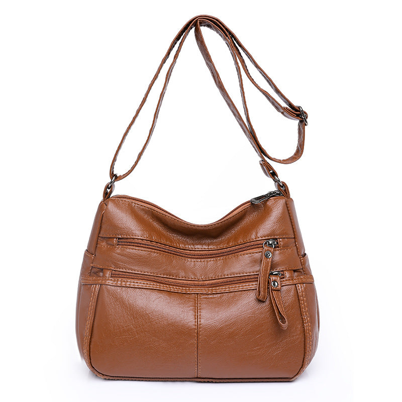 Messenger Bag Shoulder Washed Soft Leather Middle-aged And Elderly Versatile