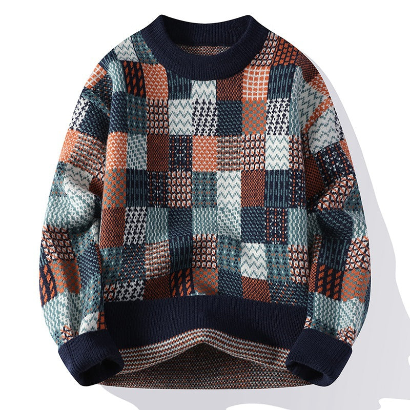 Men's Simple Casual Plaid Printed Thick Warm Sweater