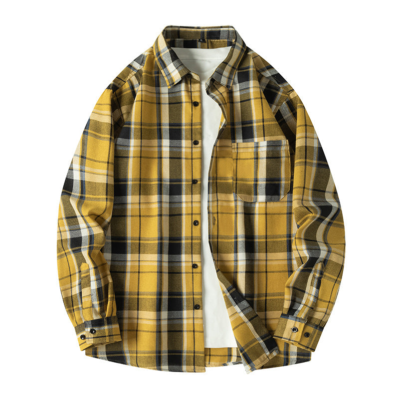 Retro Plaid Shirt Lapel Men's Long-sleeved Jacket