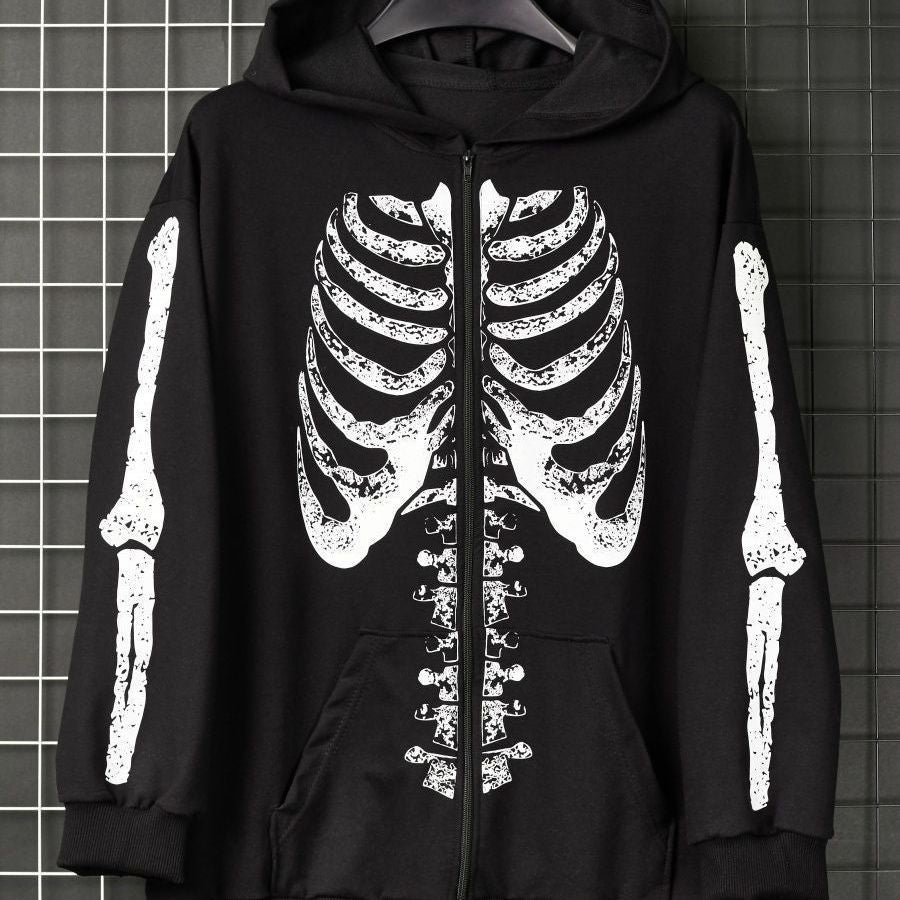 Zipper Sweater Dark Style Y2g Vintage Cardigan Coat Skull Print