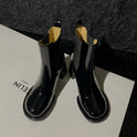 Round End Chimney Boots With Thick Heels And Patent Leather Short Boots