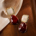 New Sterling Silver Needle French Style Temperament Irregular Wine Red Earrings